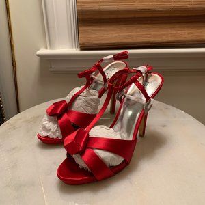 RSVP Red Satin Heels with Rosette Detail